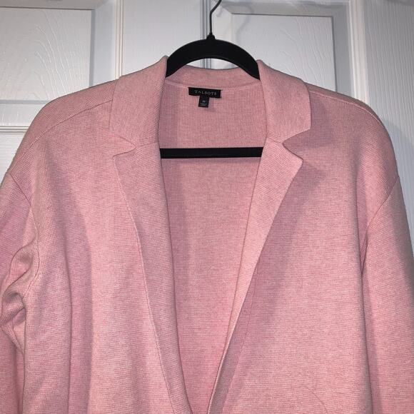 Talbots Women's Sweater Blazer Size M Pink Cardigan Cotton Blend 3/4 Sleeves - Picture 3 of 6